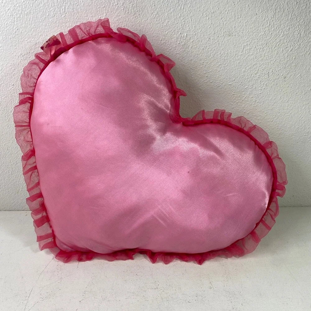 Vintage Y2K Disney Princess Satin Heart Pillow Aurora Cinderella Belle Ruffle